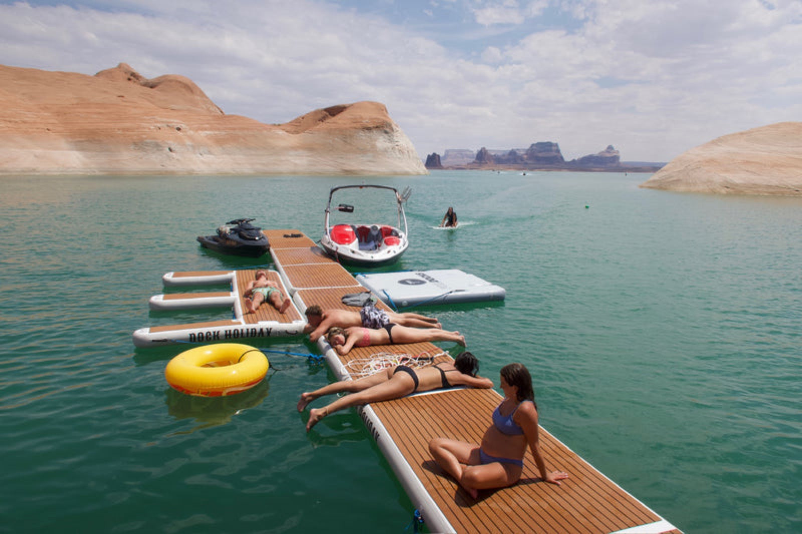 Dock Holiday inflatable dock setup on the water